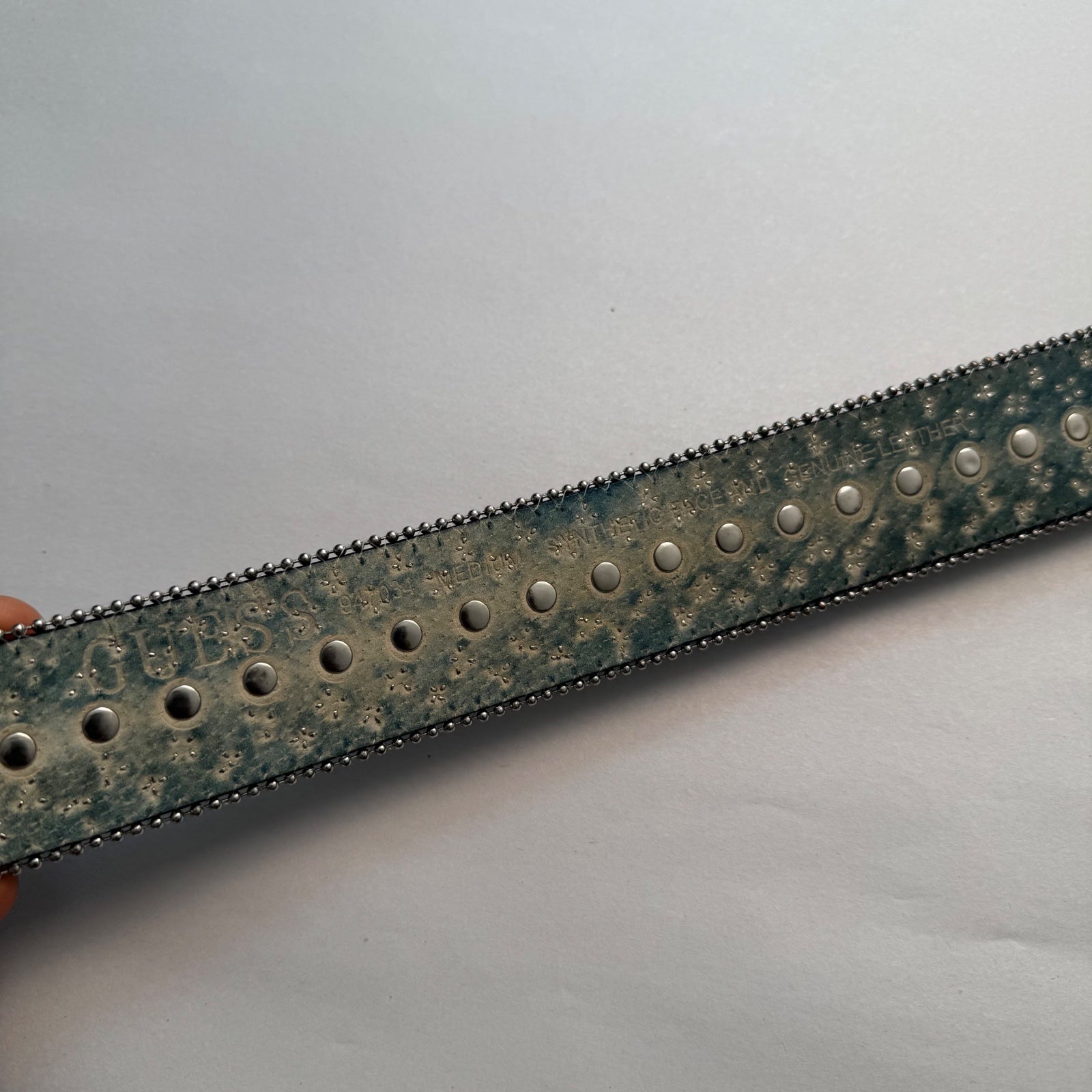 Y2K Guess Rhinestone Studded Croc-Embossed Black Leather Belt size M Fits M-L