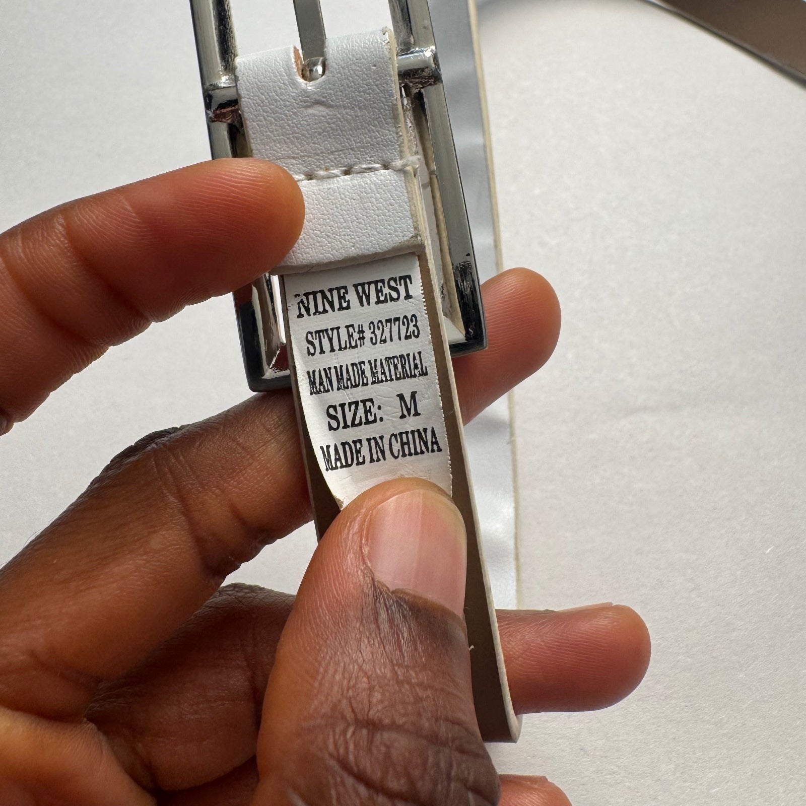 Nine West White Skinny Belt Silver Rectangle Buckle Fits M-L
