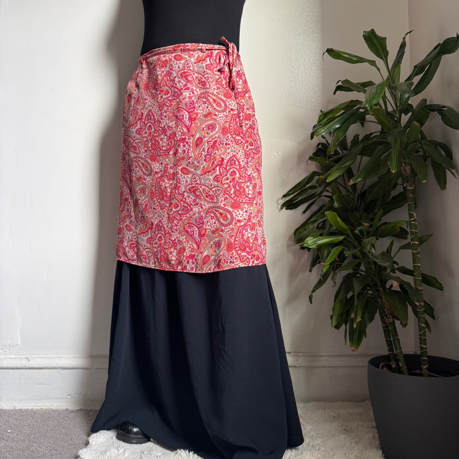 Vintage Pink garden fairy Paisley A-Line knee length Skirt Sz 14