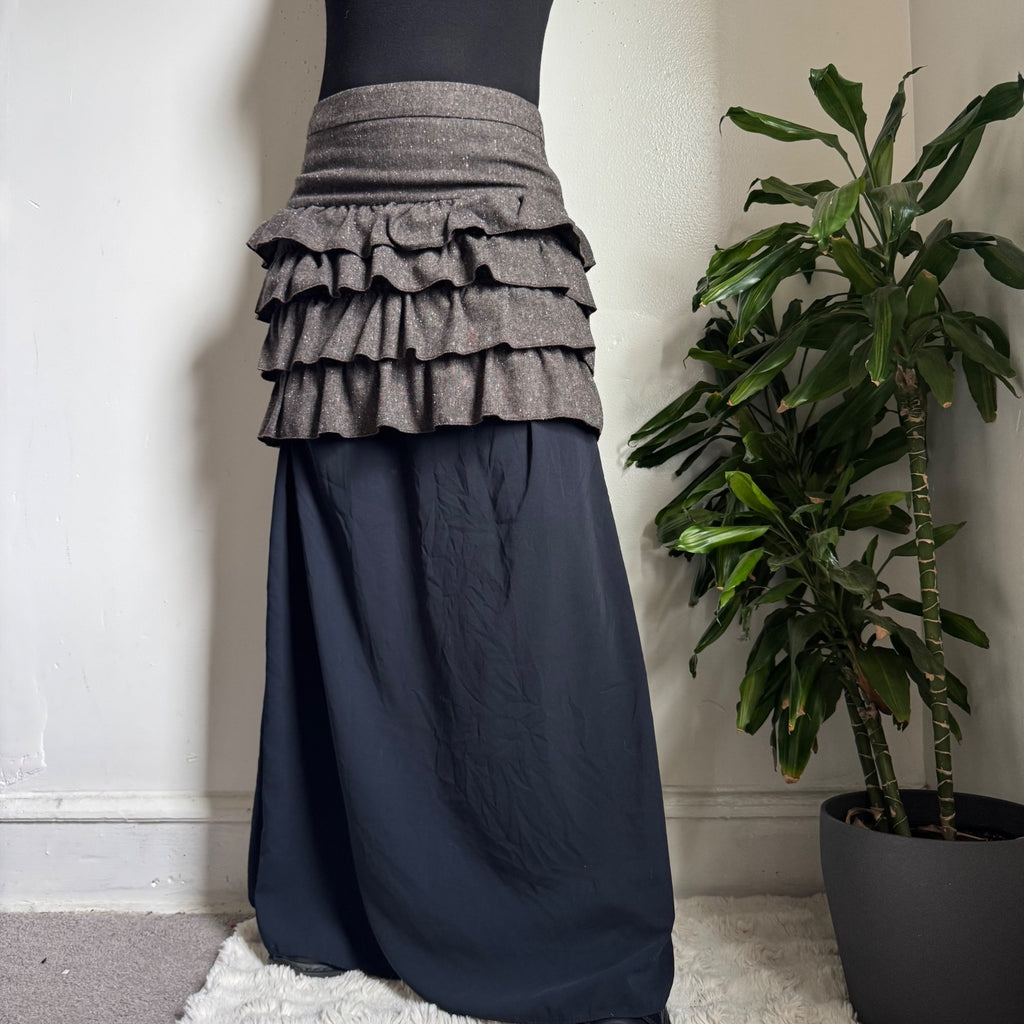 Y2K LOFT Metallic Sparkle Fall Tweed Ruffle Tiered Mini Skirt Sz 6
