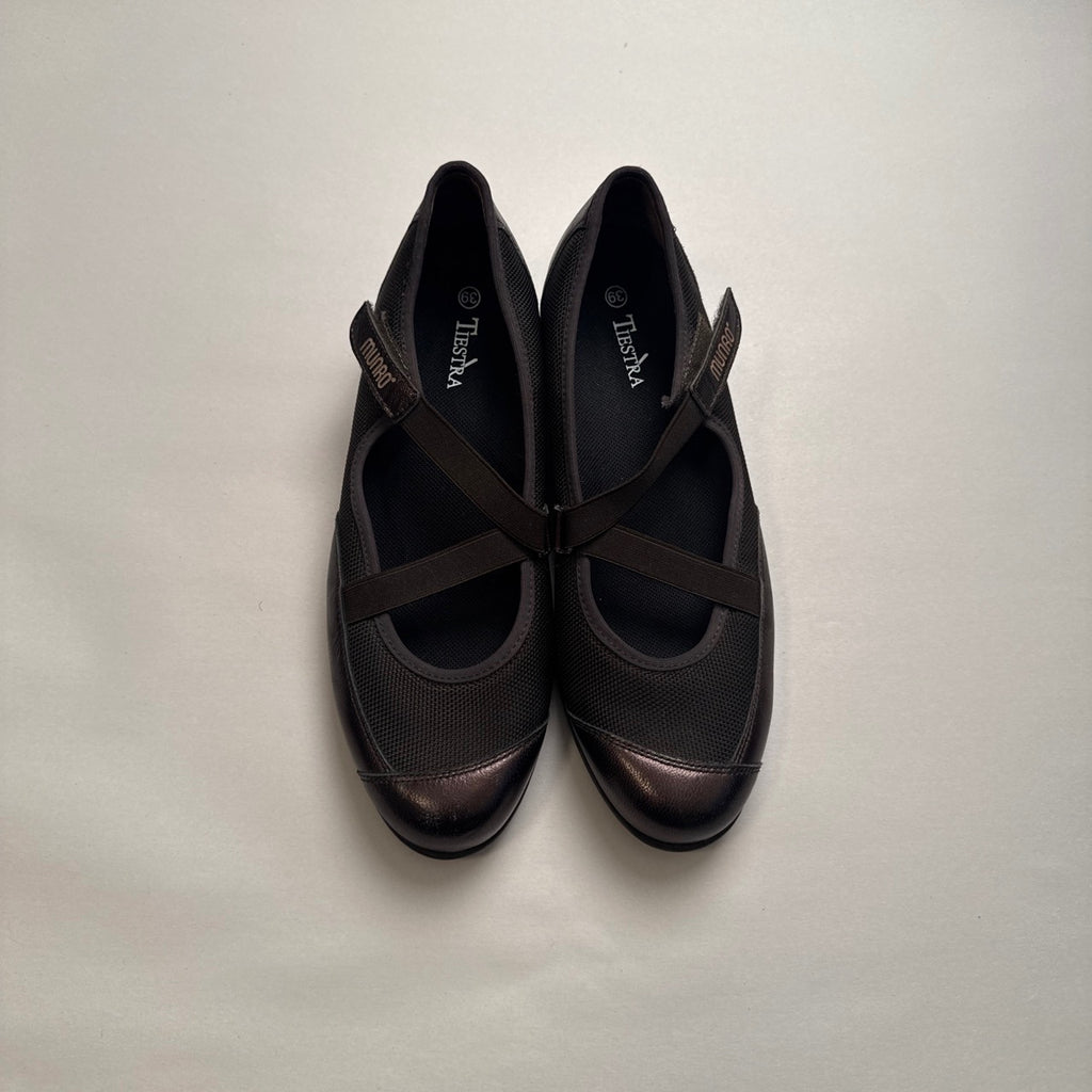 Munro Metallic Bronze Leather Mesh Mary Jane Sneaker Flats Crisscross Strap US 8
