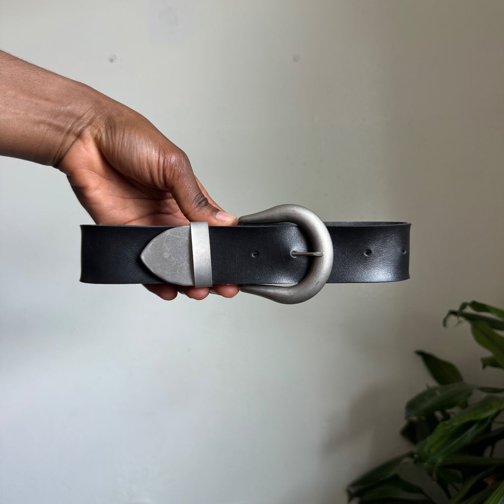 Vintage whimsygoth black belt with silver buckle fits like S-M