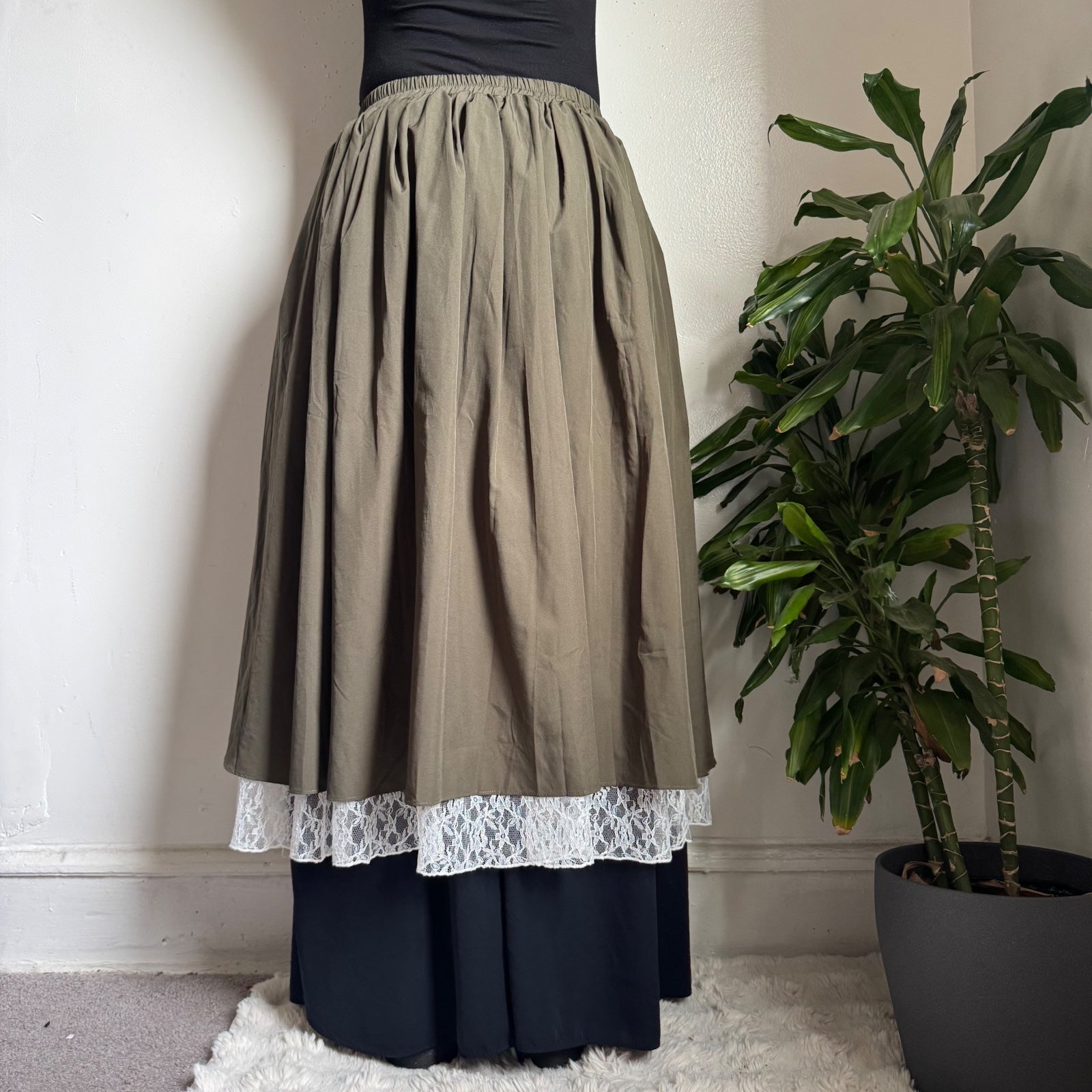 Avant garde Asymmetric Hem Buckle Strap Layered piratecore Midi Skirt - L