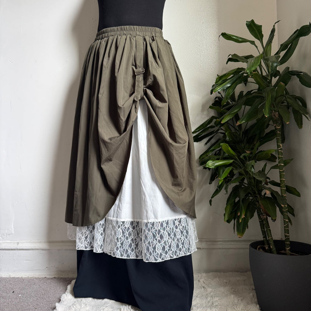Avant garde Asymmetric Hem Buckle Strap Layered piratecore Midi Skirt - L