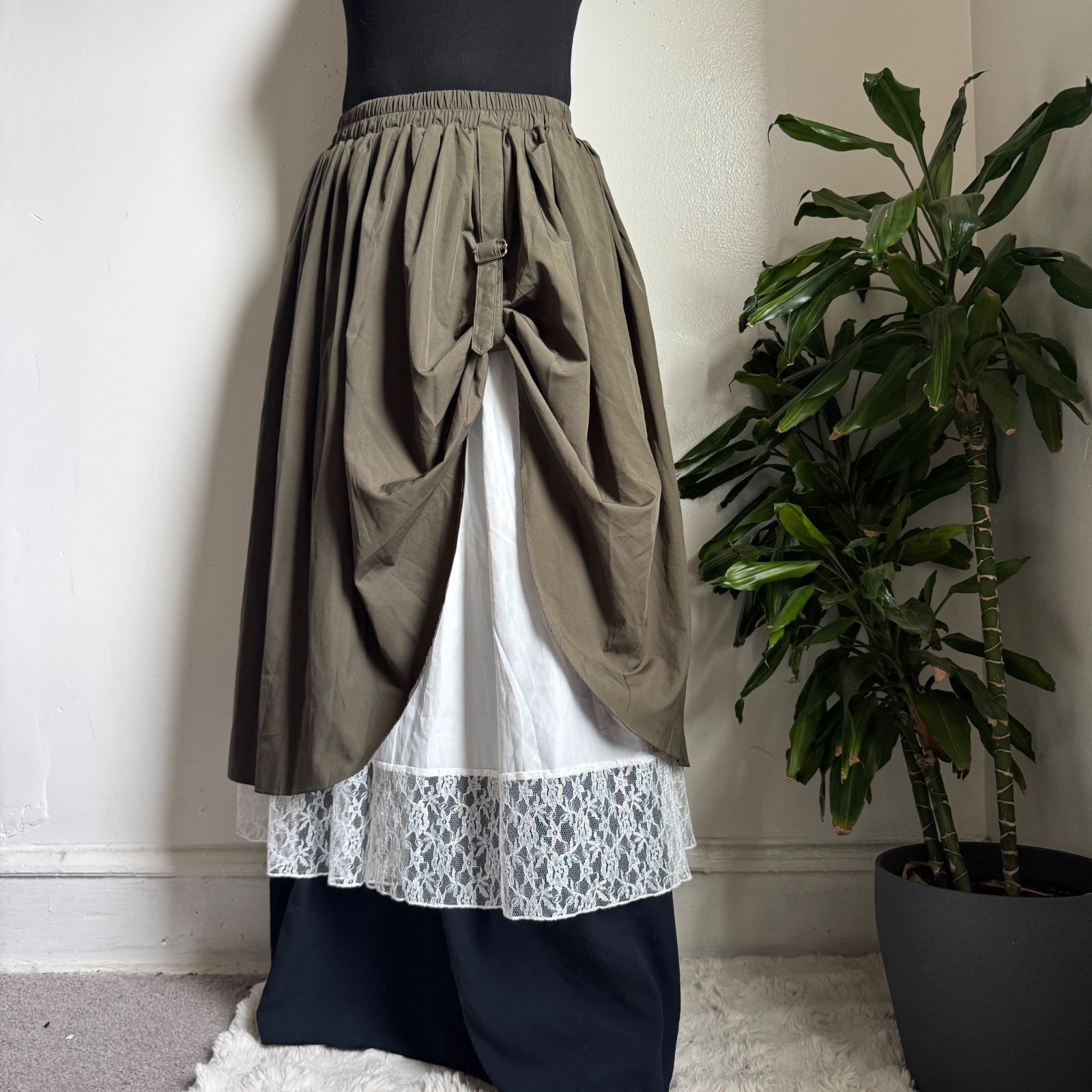 Avant garde Asymmetric Hem Buckle Strap Layered piratecore Midi Skirt - L