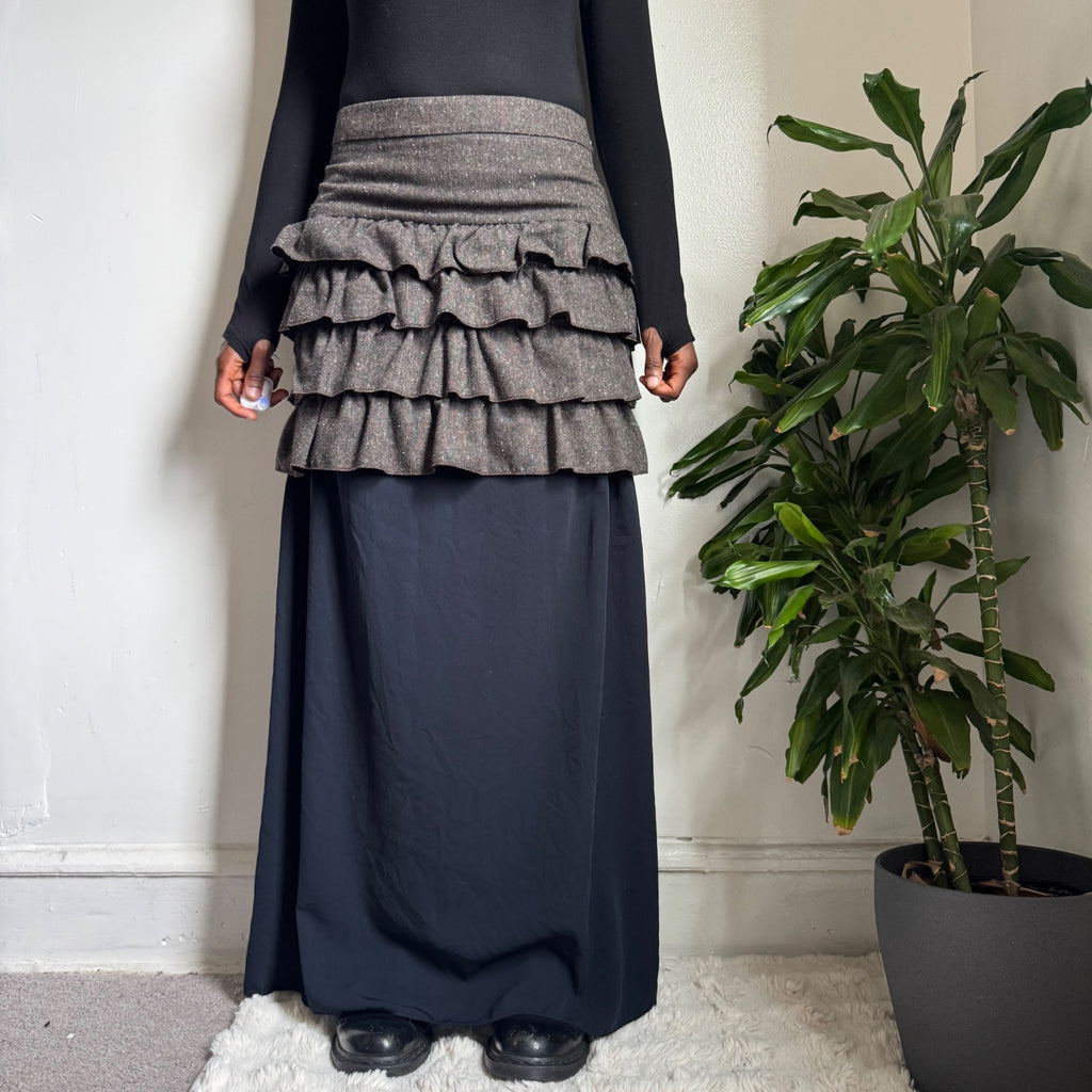 Y2K LOFT Metallic Sparkle Fall Tweed Ruffle Tiered Mini Skirt Sz 6