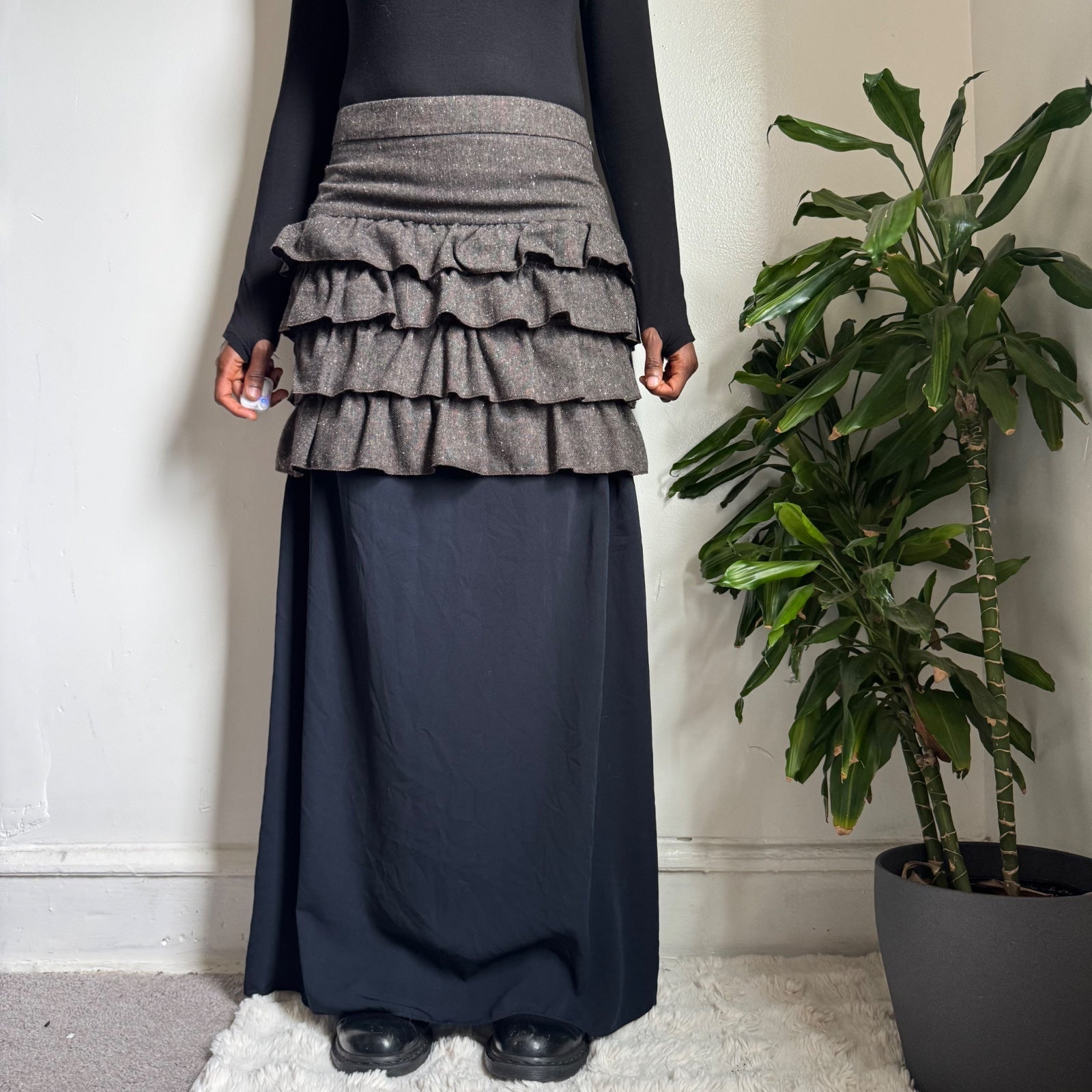 Y2K LOFT Metallic Sparkle Fall Tweed Ruffle Tiered Mini Skirt Sz 6