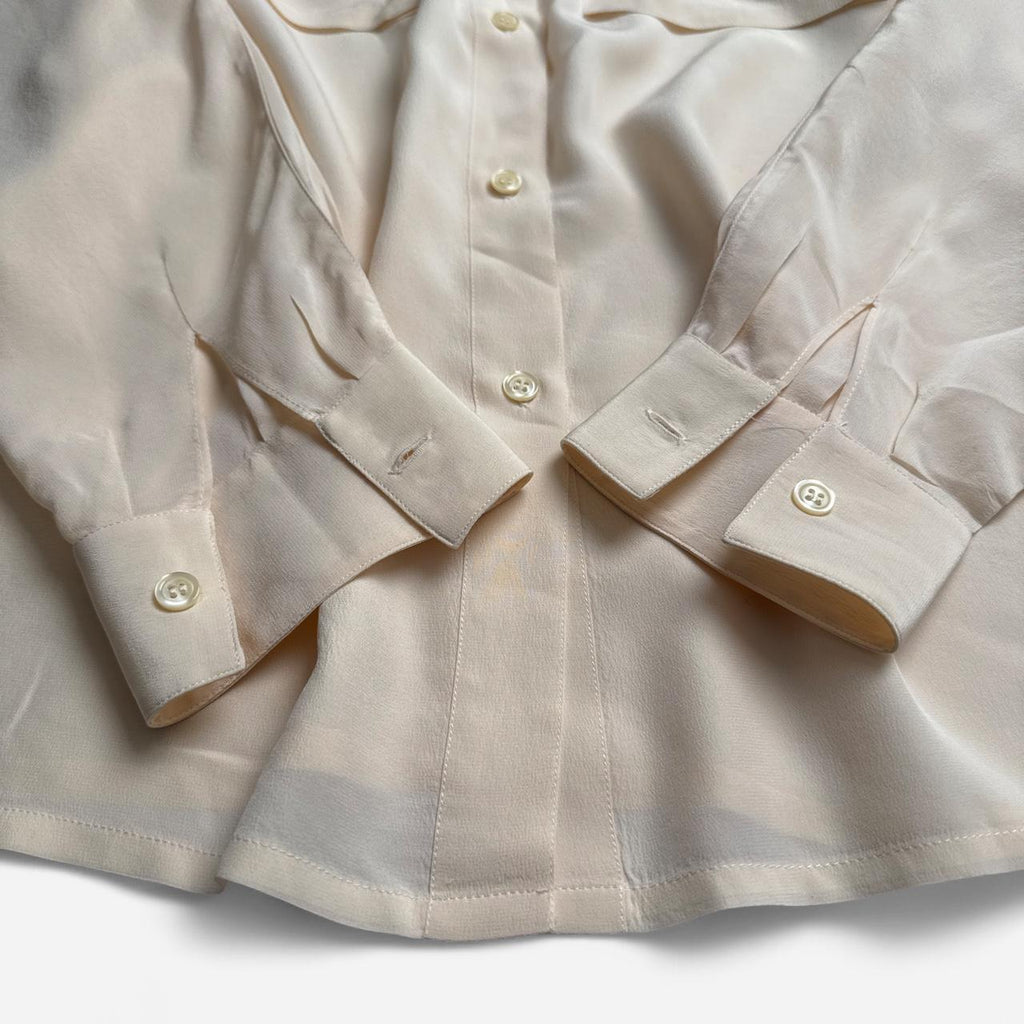 80s Cocon Paris Cream Silk French Designer Button Up Quiet Luxury Top 40/M-L