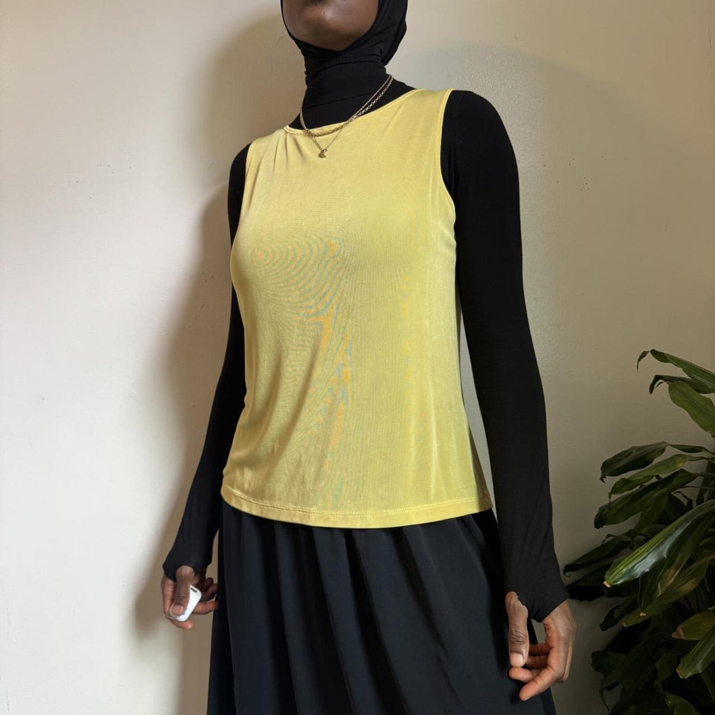 Vintage 90s coquette retro yellow sleeveless tank blouse - L