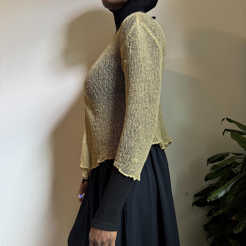 Y2K Open Knit Mesh Shrug Cardigan Tie Front fits like L
