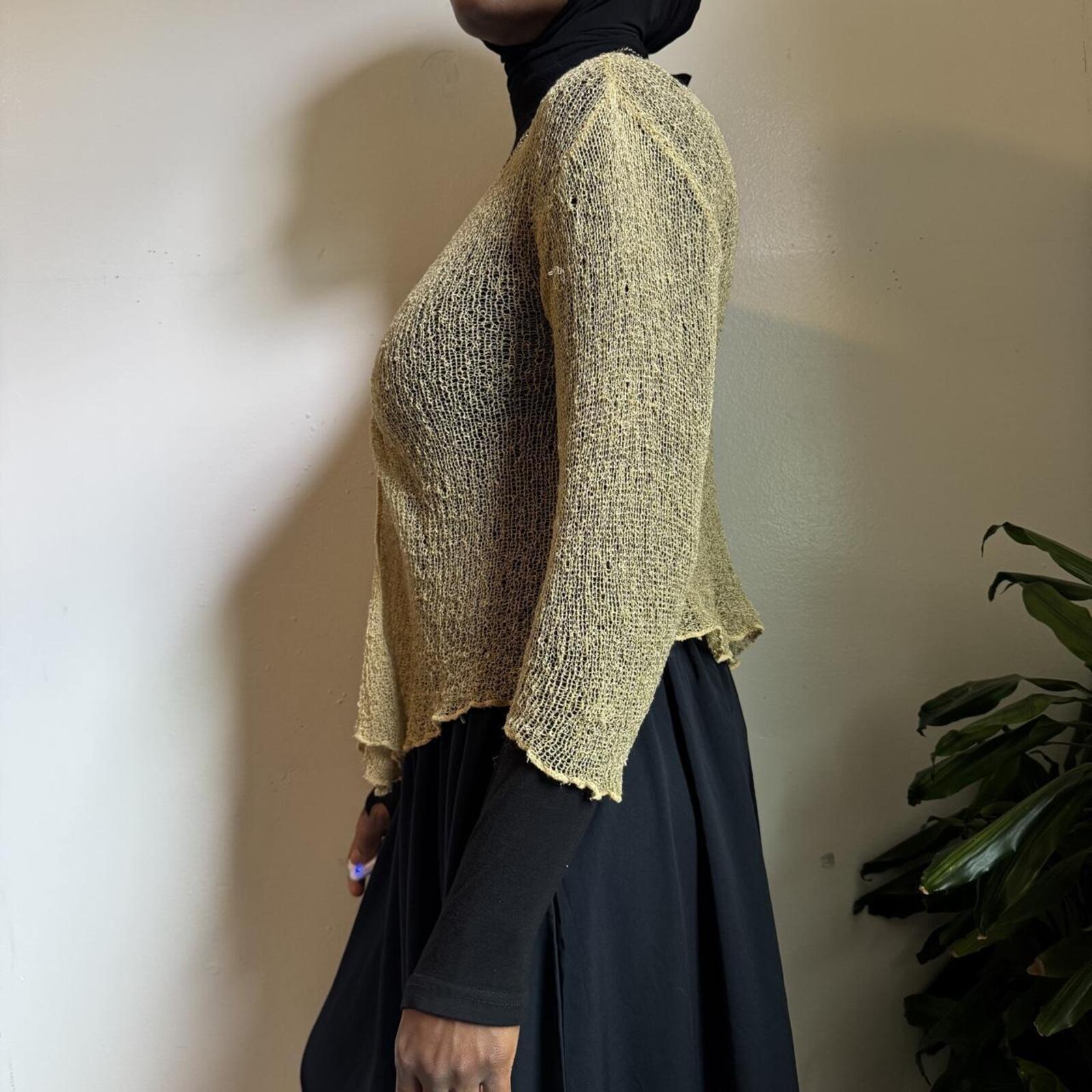 Y2K Open Knit Mesh Shrug Cardigan Tie Front fits like L