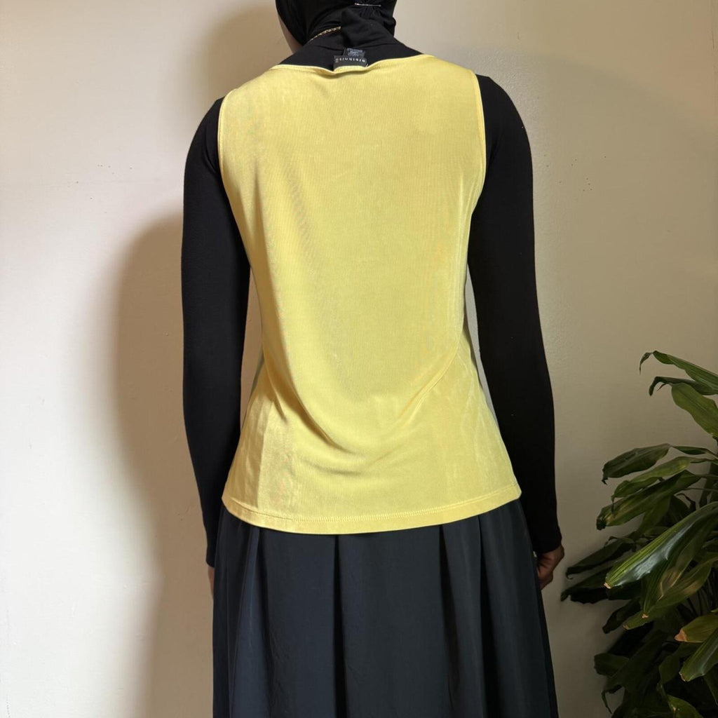 Vintage 90s coquette retro yellow sleeveless tank blouse - L