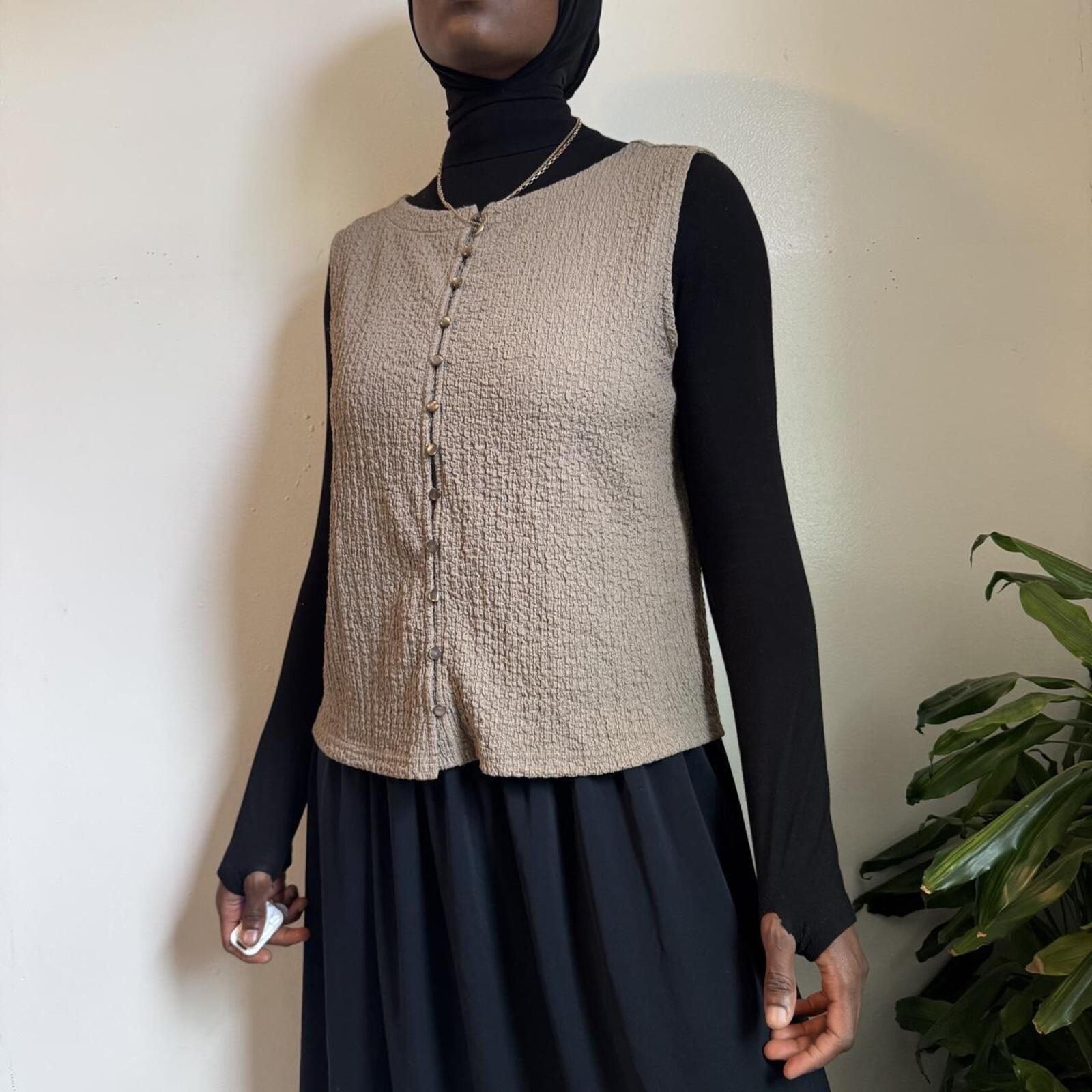 Whimsigoth Crinkle Button Up earthcore Vest Top - L