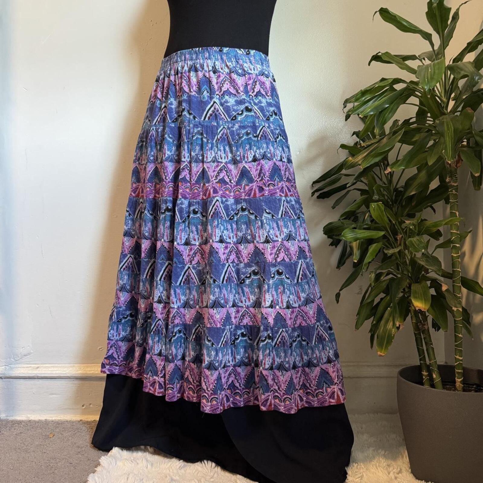 Vintage 90s OSO Casuals Tiered Boho Maxi Skirt Size L