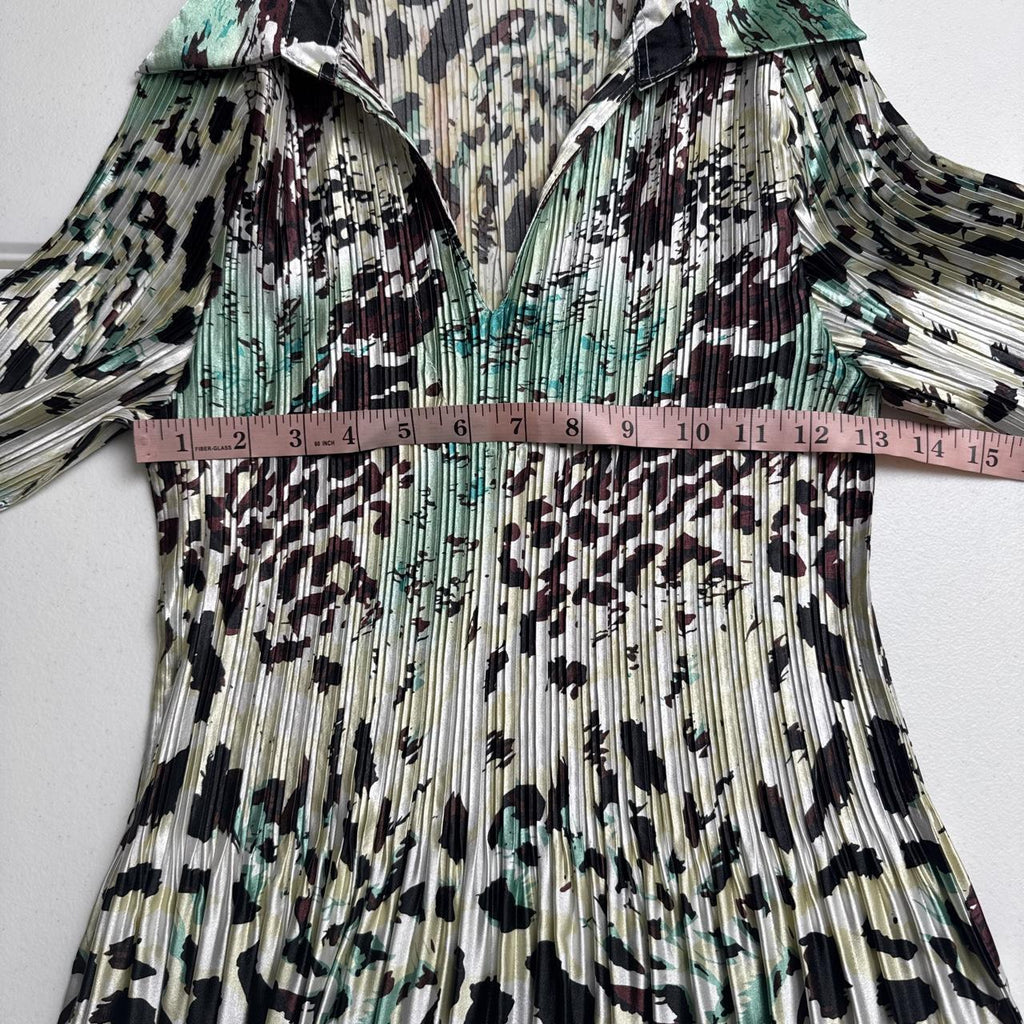 Vintage Y2K Micro Pleated Top Sage Green Abstract Animal Print fits S-M