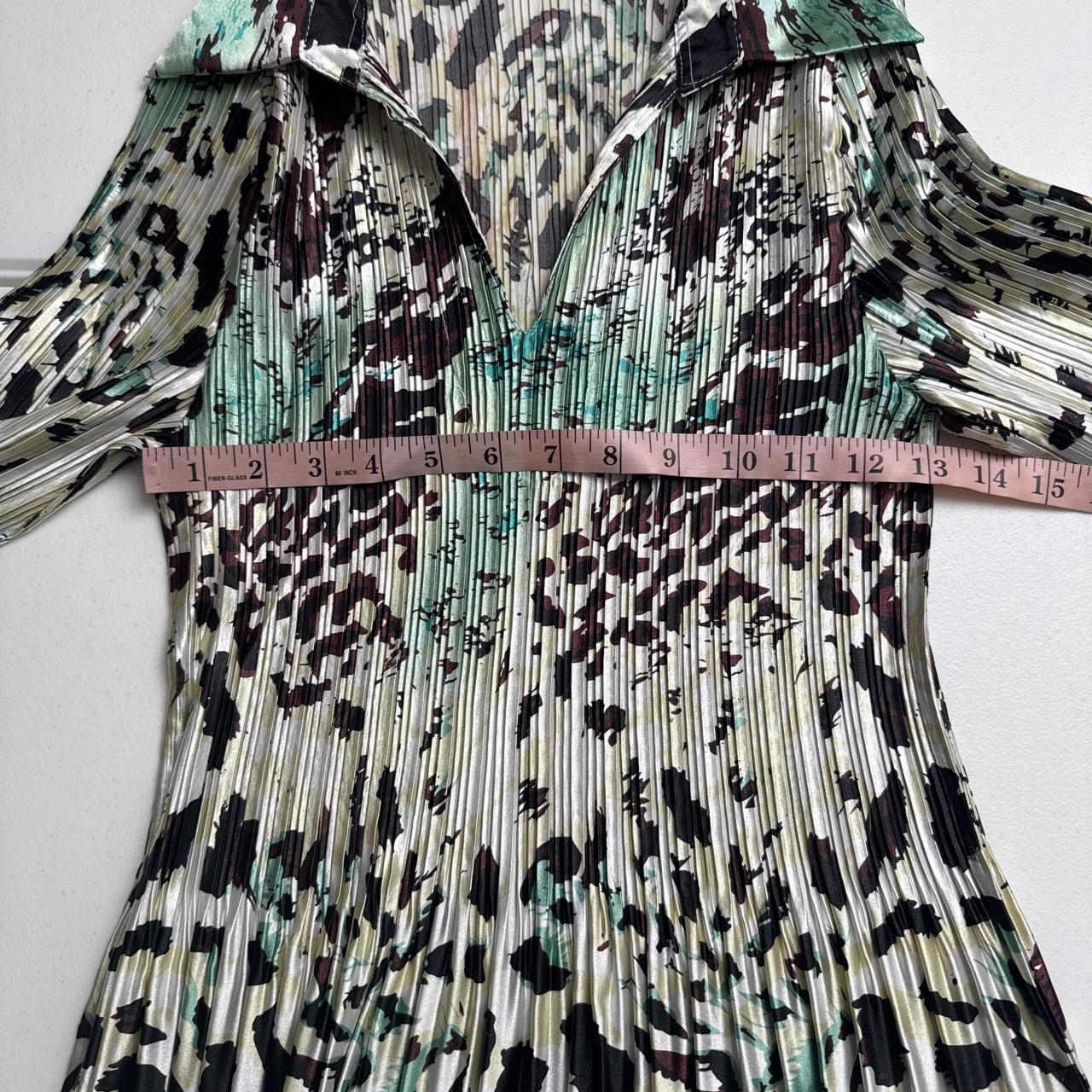 Vintage Y2K Micro Pleated Top Sage Green Abstract Animal Print fits S-M