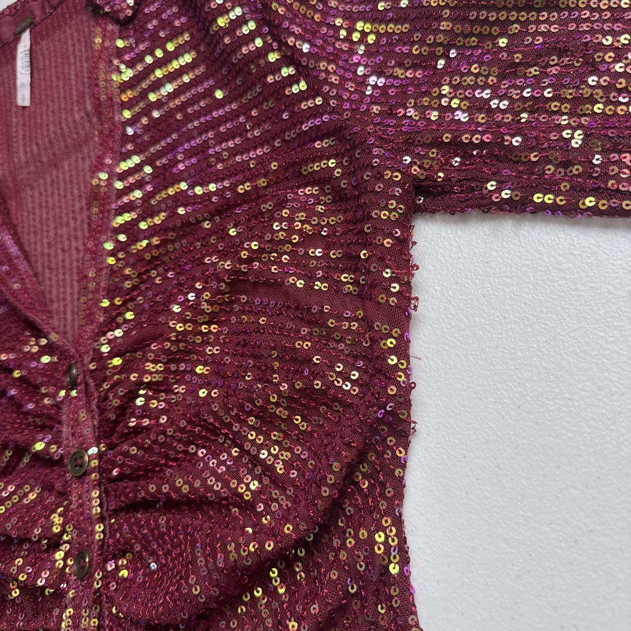 Free People Burgundy Sequin Ruched disco glam blouse top size S