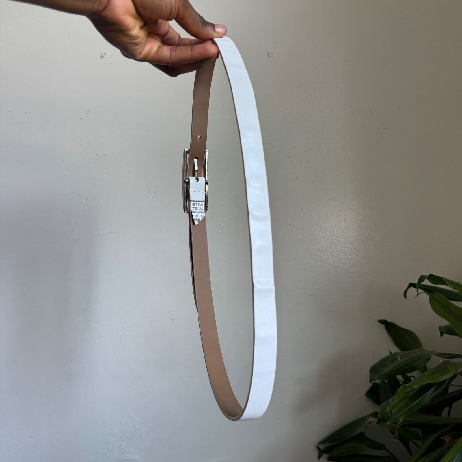 Nine West White Skinny Belt Silver Rectangle Buckle Fits M-L