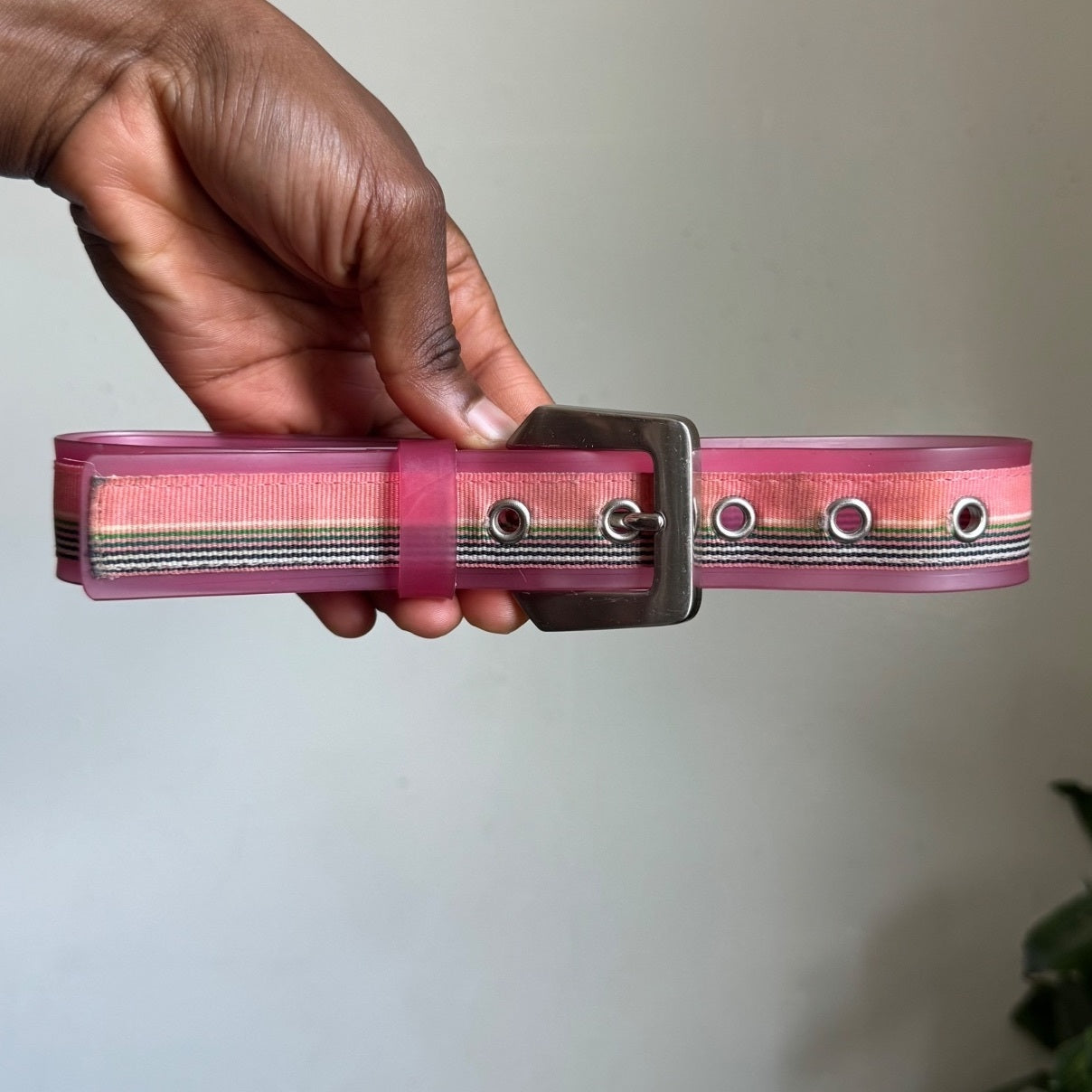 Y2K Pink Jelly grommet Belt with Silver Buckle fits S-M